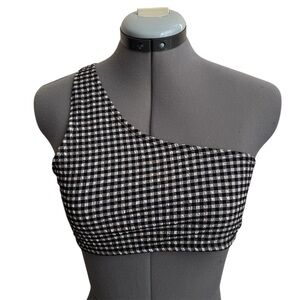 Missguided Gingham One Shoulder Crop Top Y2K Picnic Cottagecore Stretch Bralette